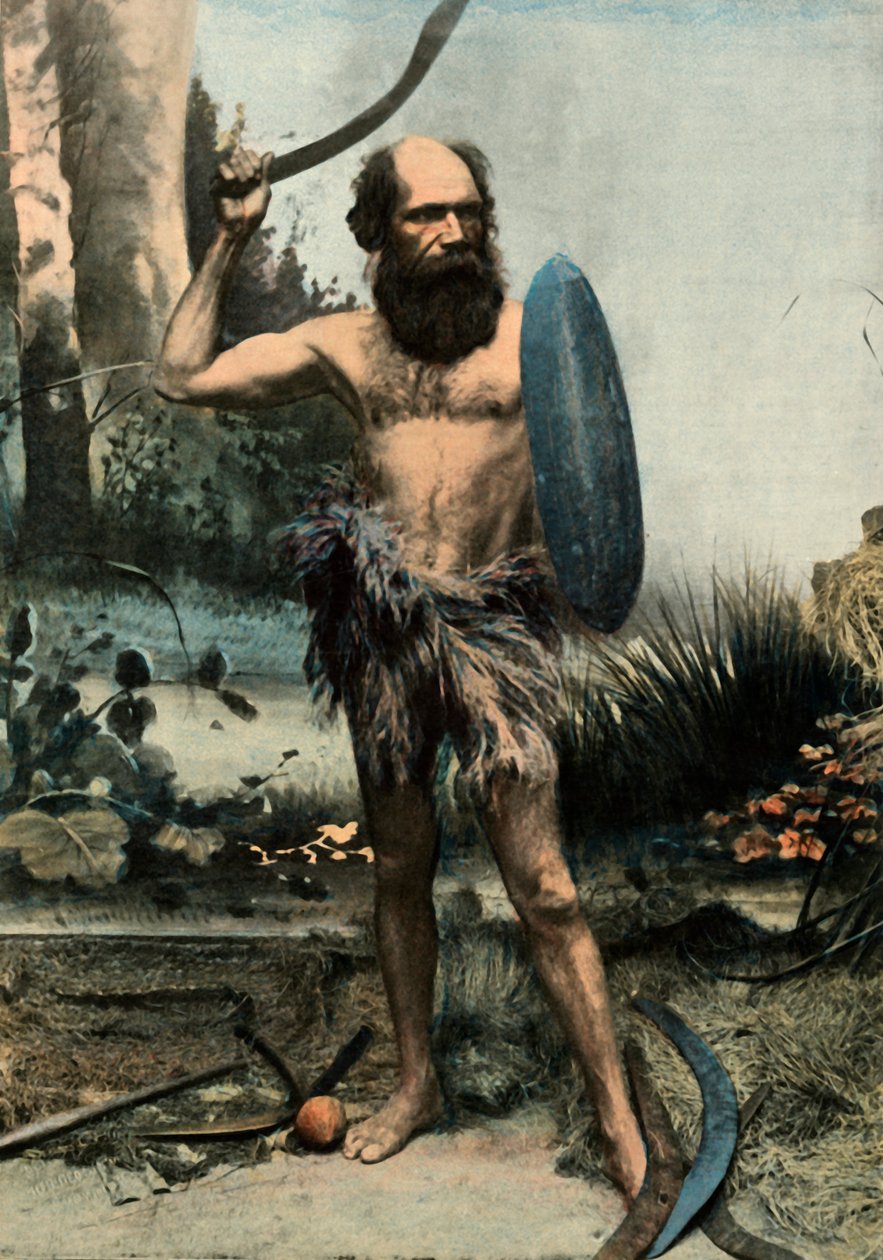 Indfødt australsk hær Du Boomerang, aborigin bevæbnet med en Boomerang, 1900. af Unbekannt