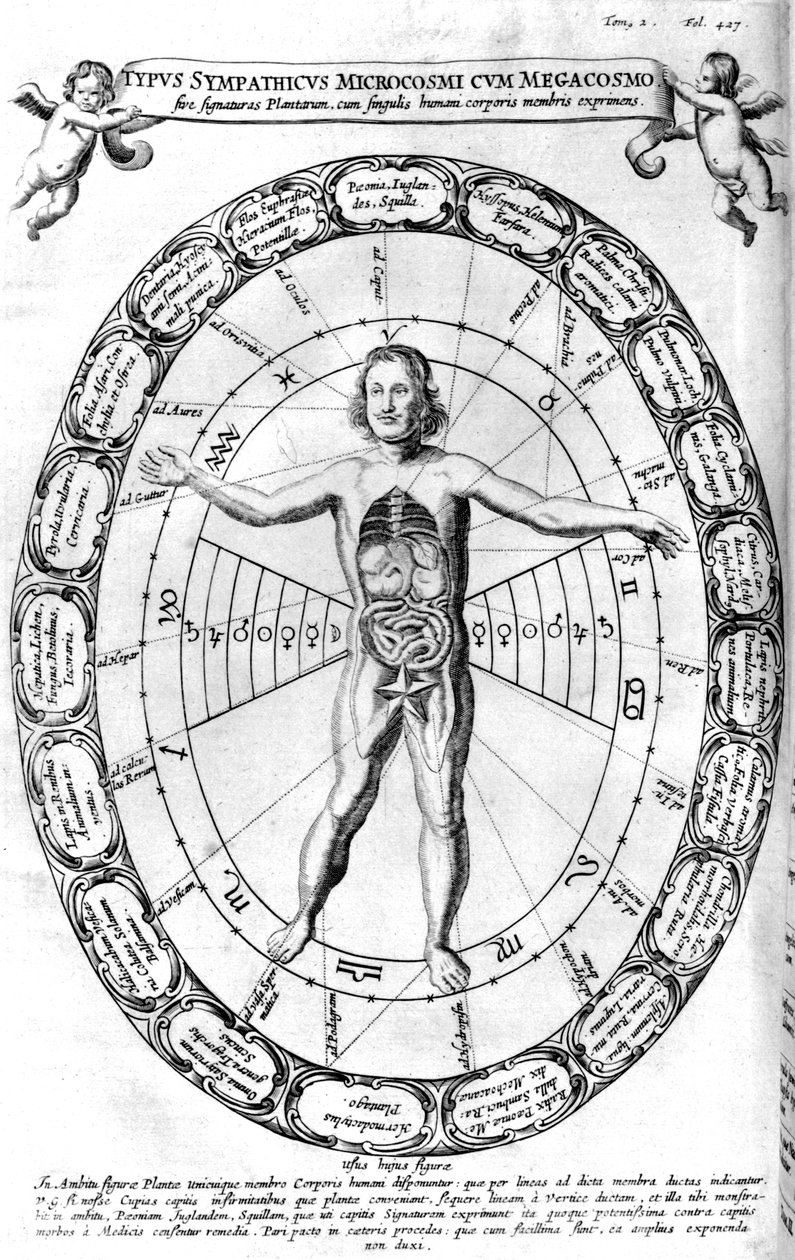 Indflydelse af universet, makrokosmos, på mennesket, mikrokosmos, 1678 af Unbekannt