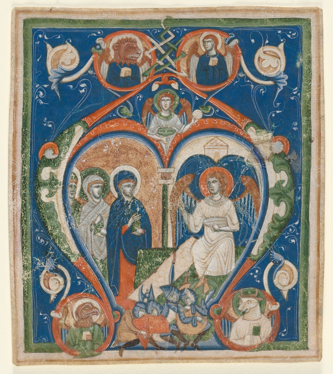 Initial A [ngelus Domini descendit] fra et antifonarium: The Three Marys at the Tomb, c1280-1300. af Unbekannt