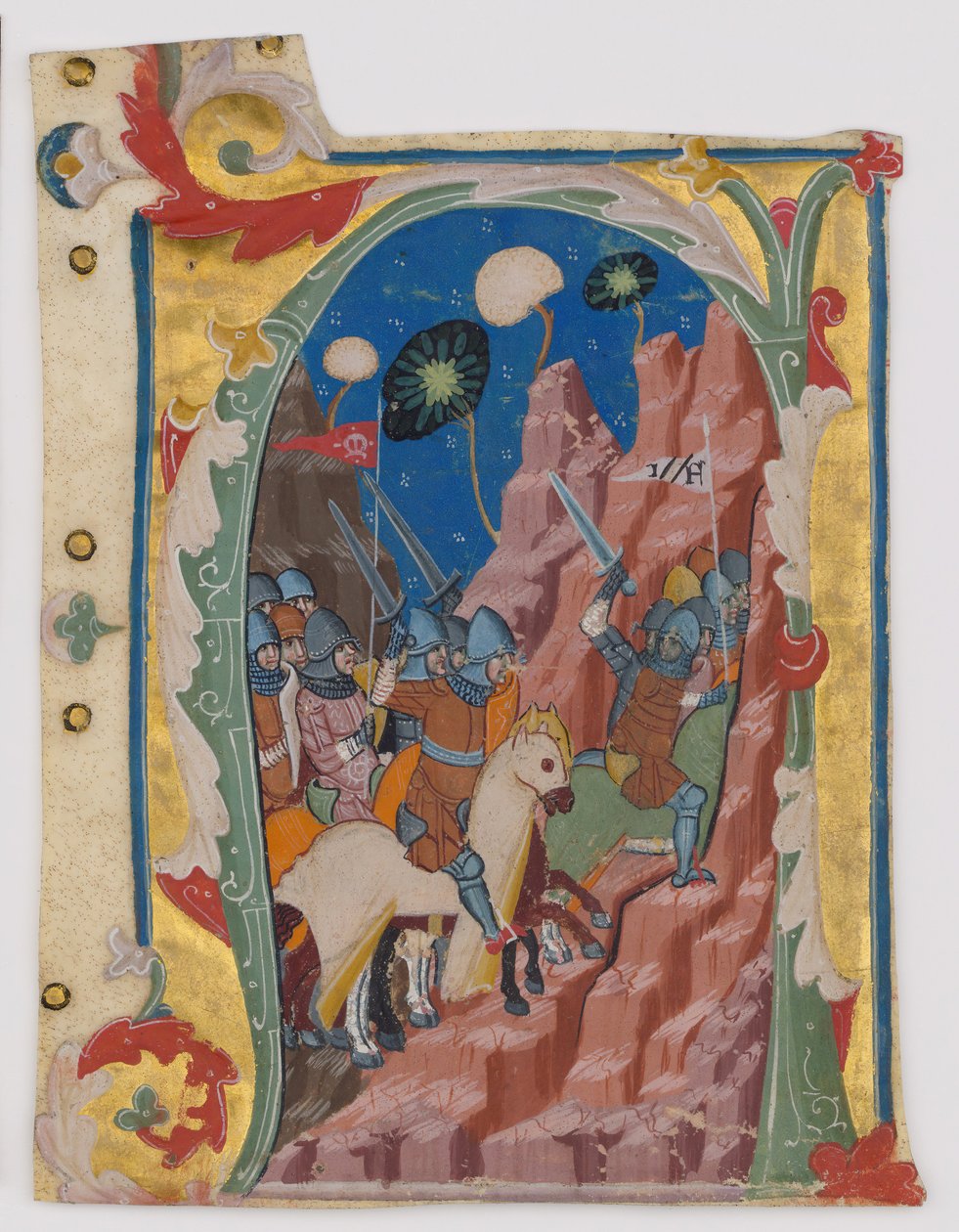 Indledende A med Slaget ved Makkabæerne, italiensk, ca. 1360-70. af Unbekannt