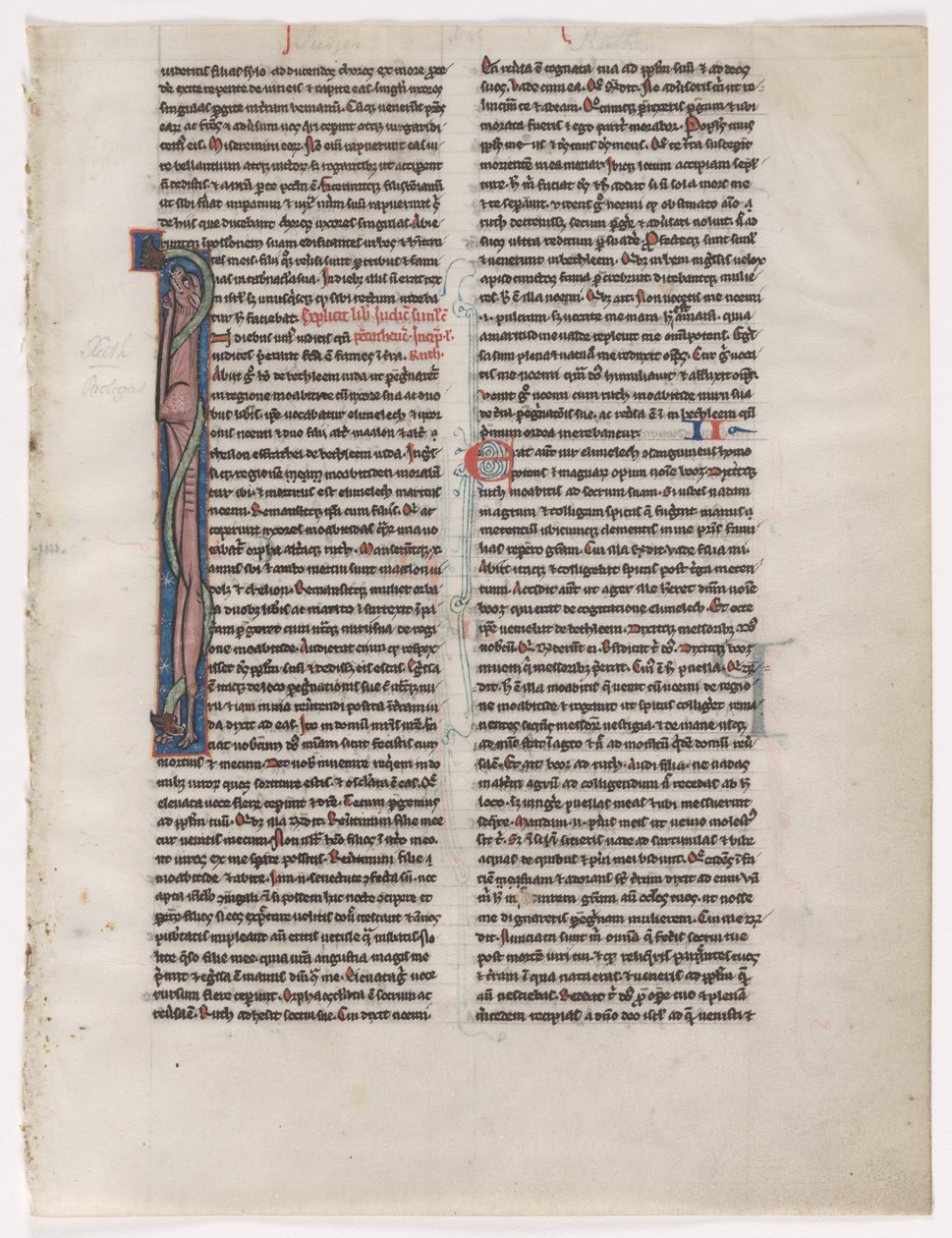 Initial I: Entwined Beast and Serpent: Blad fra en bibel 2 af 2 udskårne blade, ca. 1225-1250. af Unbekannt