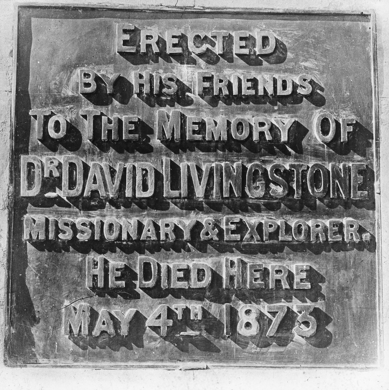 Inskription på monumentet til David Livingstone, Zambia, Afrika, slutningen af det 19. eller begyndelsen af det 20. århundrede af Unbekannt