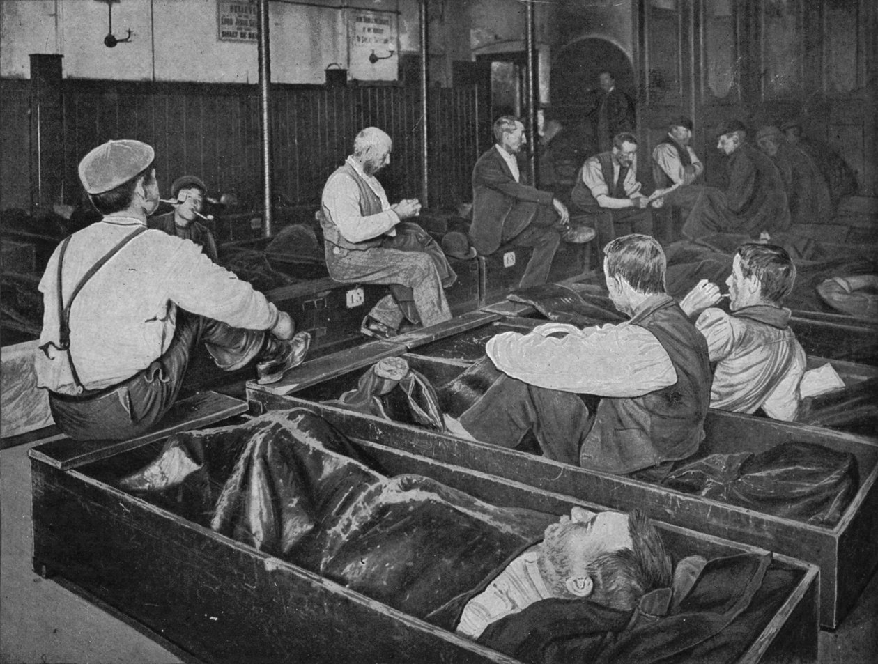 Inde i Medland Hall hjemløse krisecenter, Ratcliff, London, c1900 1901 af Unbekannt