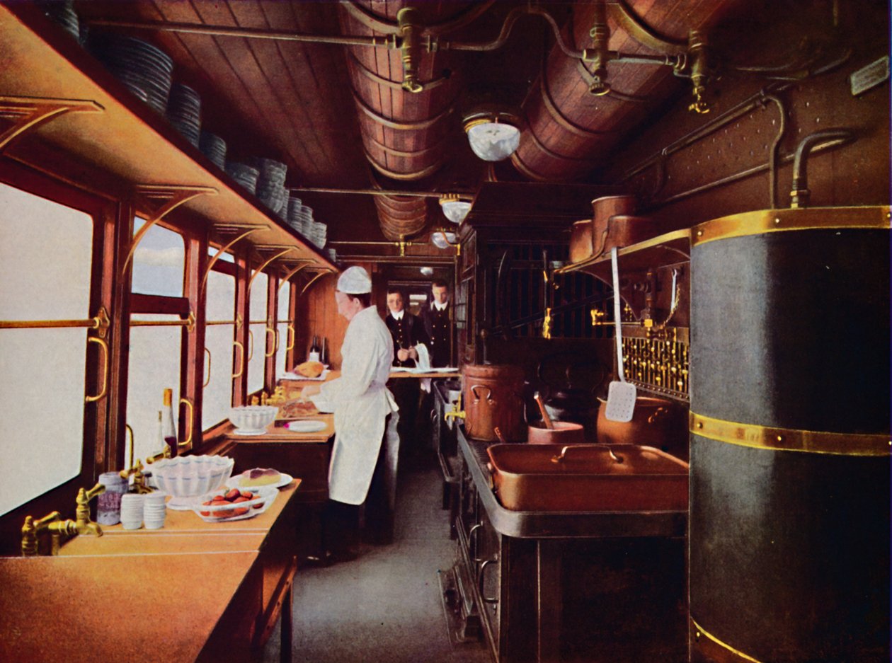 Inde i et Restaurant Car Kitchen på L.M.S. Jernbane, 1926 af Unbekannt