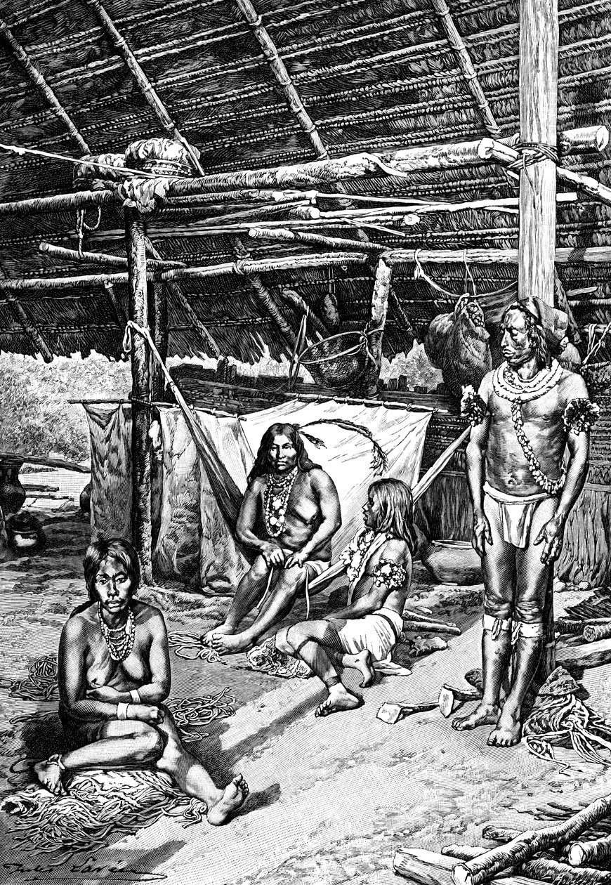 Inde i en Ticuna-hytte, Sydamerika, 1895 af Unbekannt