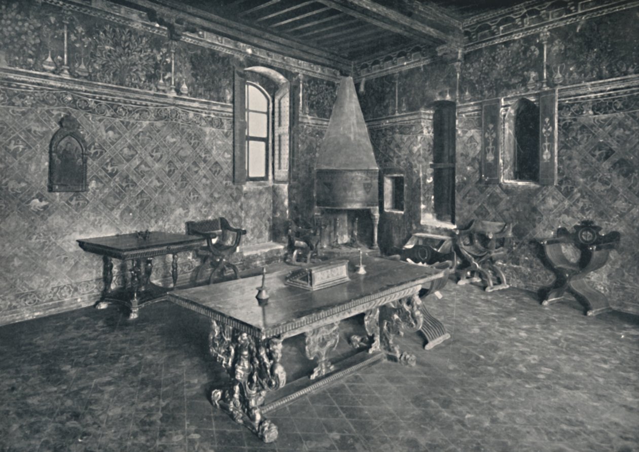 Interiør, Palazzo Davanzati - med florentinsk bord fra det sene 16. århundrede, 1928 af Unbekannt