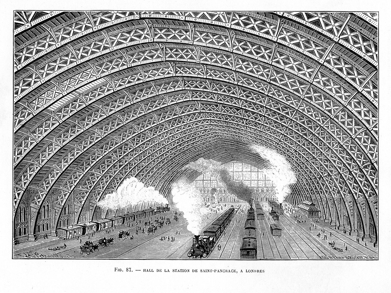 Interiør af St Pancras Railway Station, London, 1865 af Unbekannt