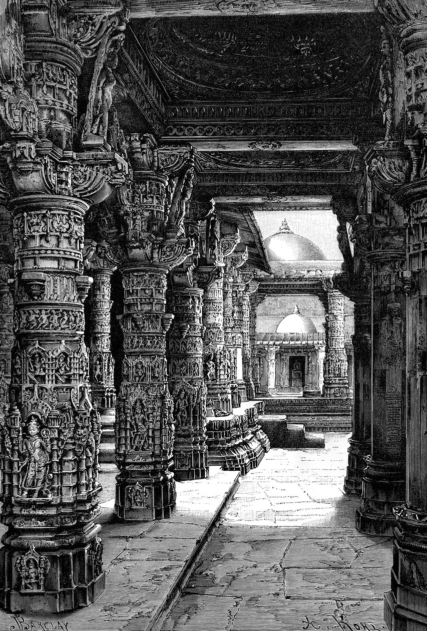 Interiør af et Jaina-tempel, Abu-bjerget, Rajasthan, Indien, 1895 af Unbekannt