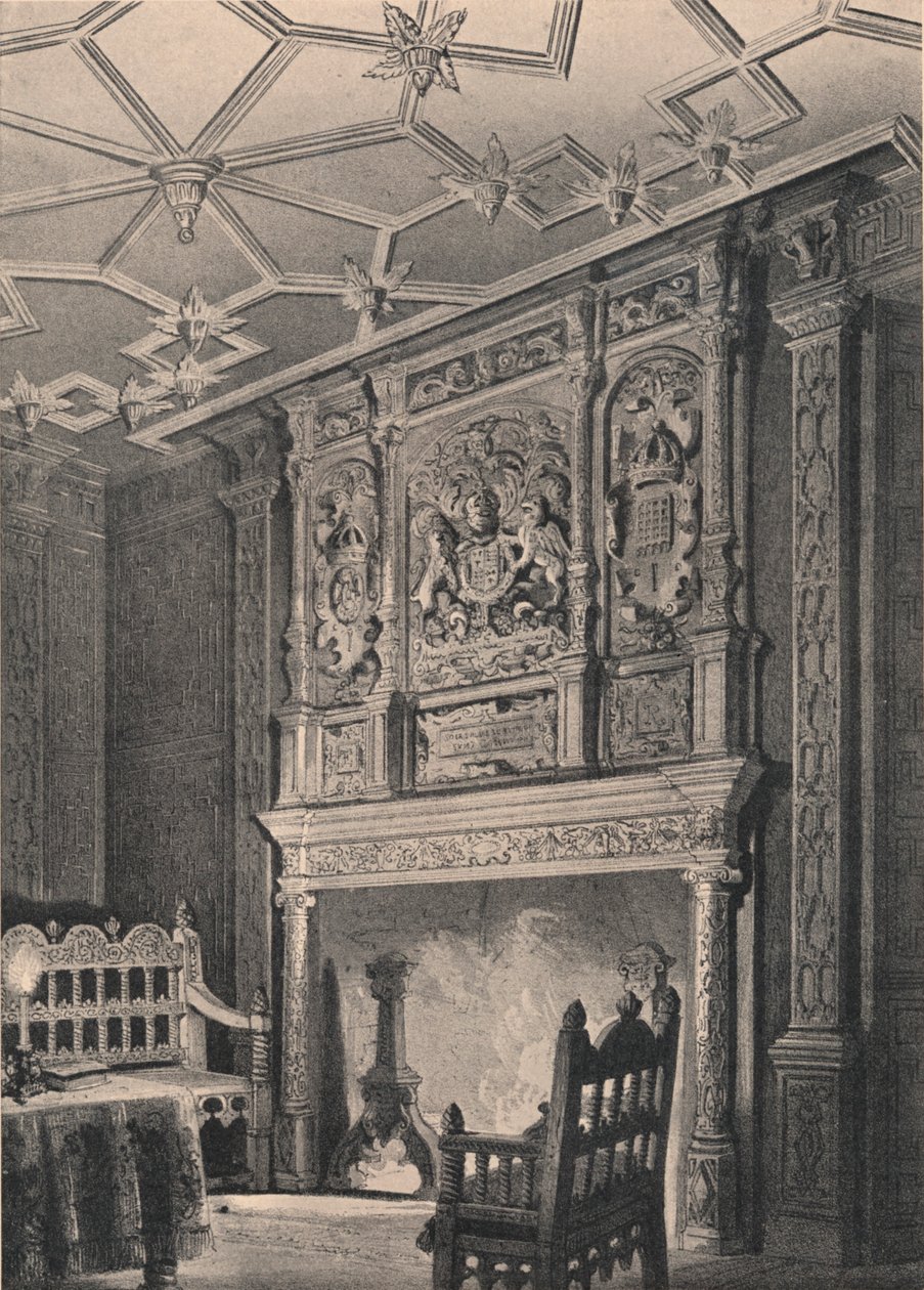 Interiør af et gammelt hus i Enfield, Middlesex, kendt som "Queen Elizabeths Palace", 1915 af Unbekannt
