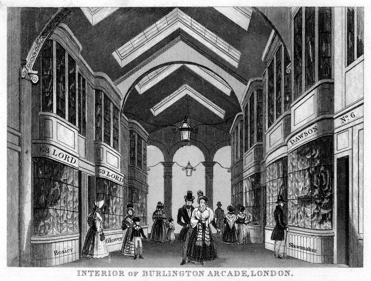 Interiør af Burlington Arcade, Westminster, London, 1800-tallet af Unbekannt