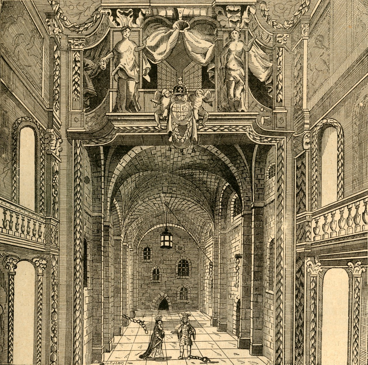 Interiør af Dukes Theatre, c1673, 1897. af Unbekannt