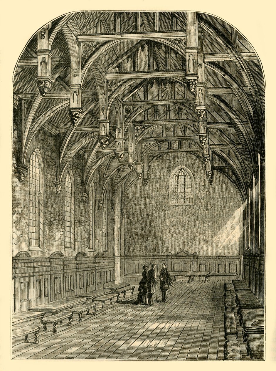 Interiør af den store sal, Lambeth Palace, 1800, c1878. af Unbekannt