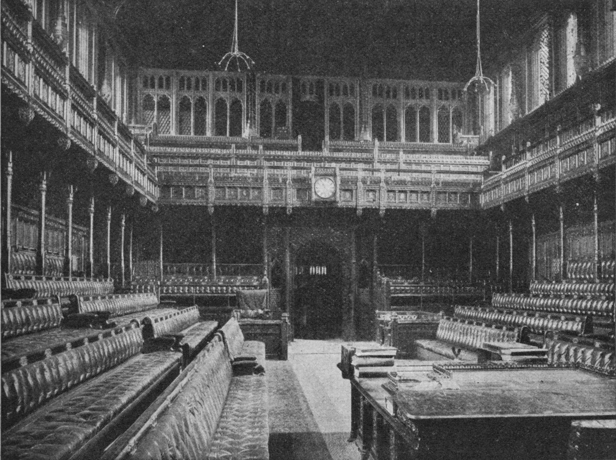 Interiør af House of Commons, Westminster, med udsigt mod Strangers Gallery, 1909 af Unbekannt