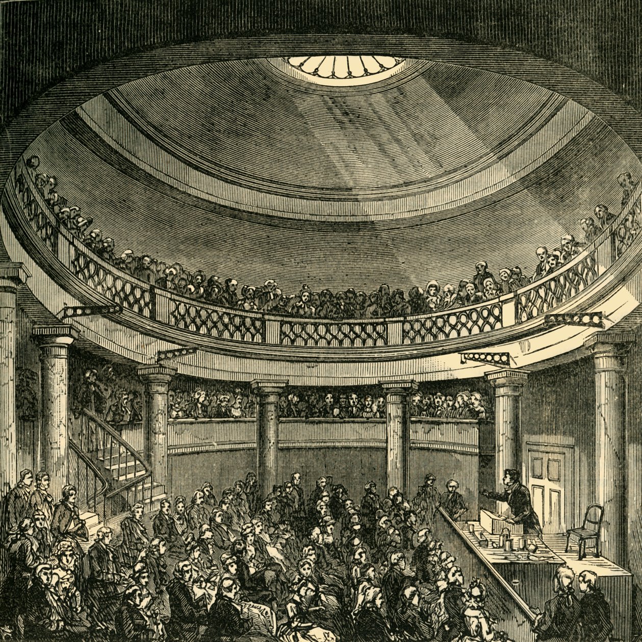 Interiør af Rotunda, Blackfriars Road, i 1820, c1878. af Unbekannt