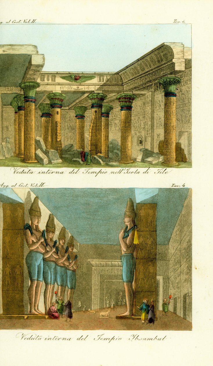 Det indre af Isis-templet på Philae Island, Nubien, og det indre af Ramses II