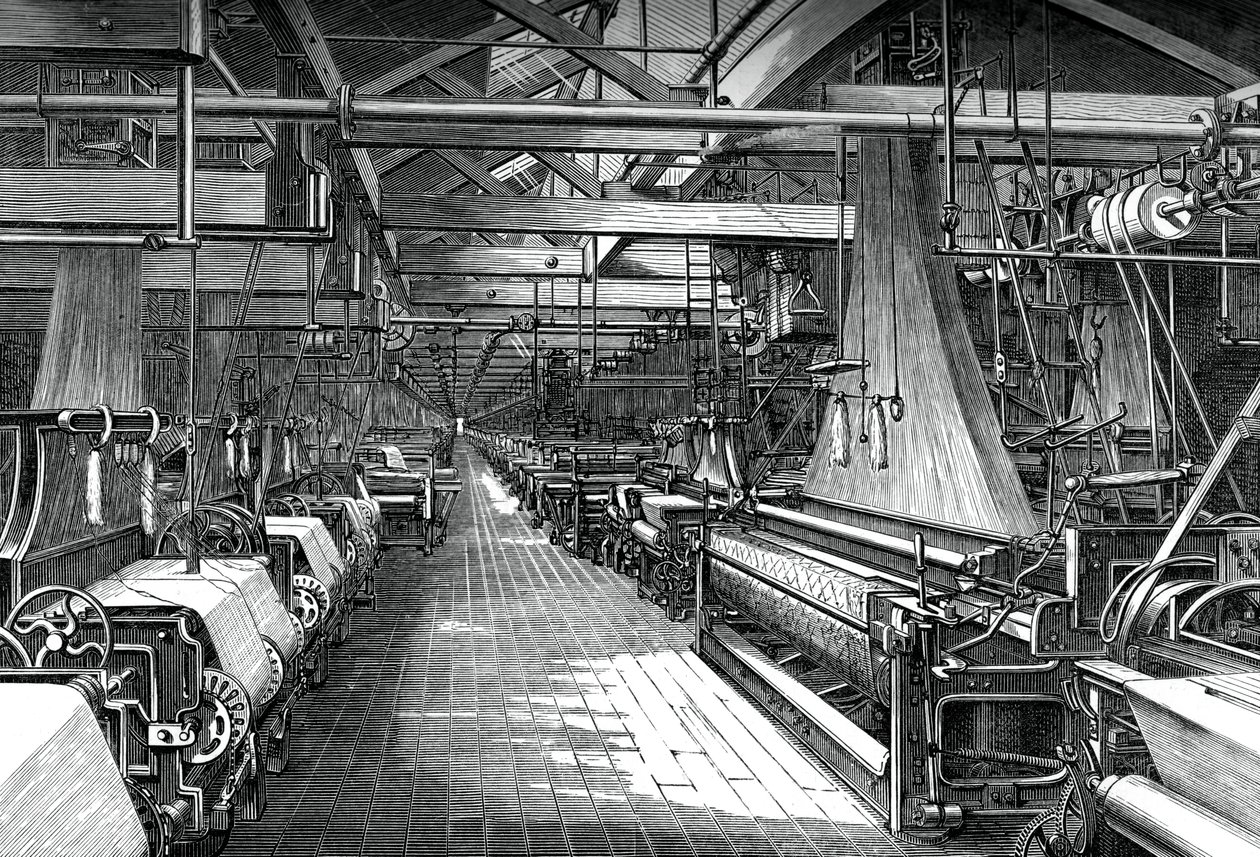 Interiør af væveskuret, St Leonards fabrik, Dunfermline, c1880 af Unbekannt