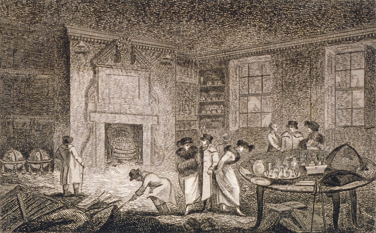 Indvendigt billede af Nathaniel Bentleys lokaler, Leadenhall Street, City of London, 1804 af Unbekannt