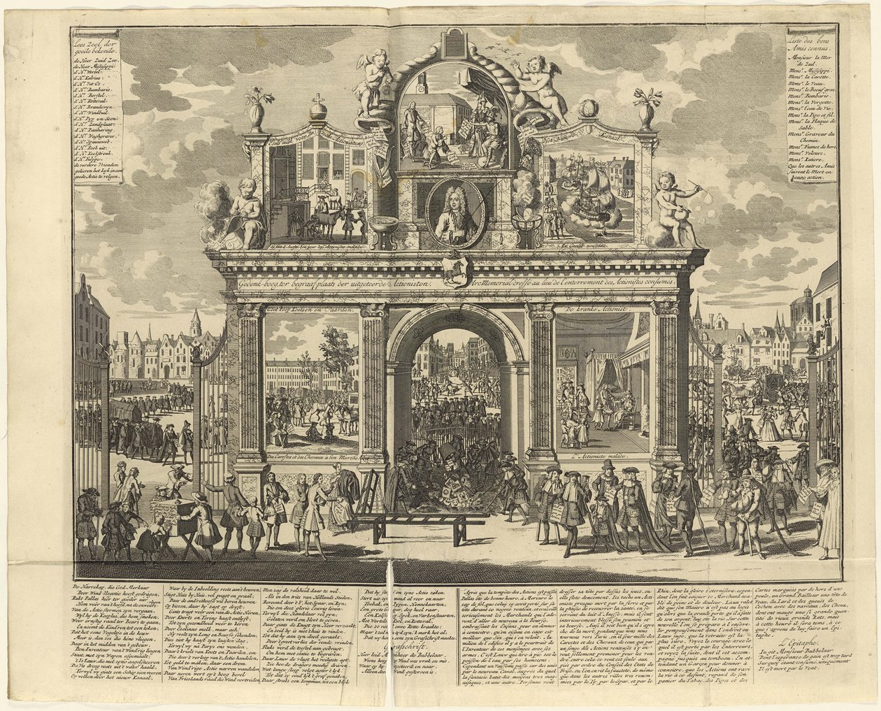 Investeringsordninger: Mindebue rejst på begravelsesstedet for ruinerede aktionærer, 1720. af Unbekannt