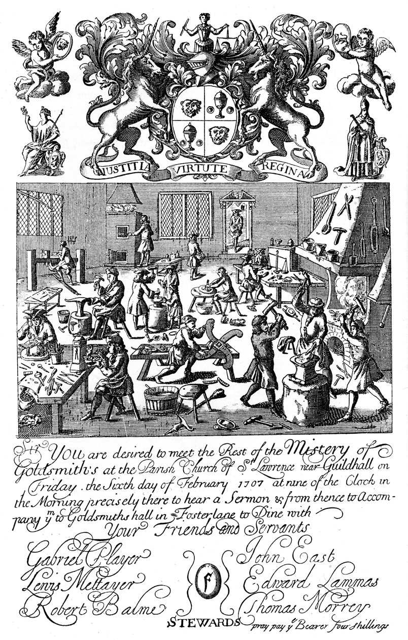 Invitation til et møde i Guldsmedekompagniet, 1707, 1894 af Unbekannt