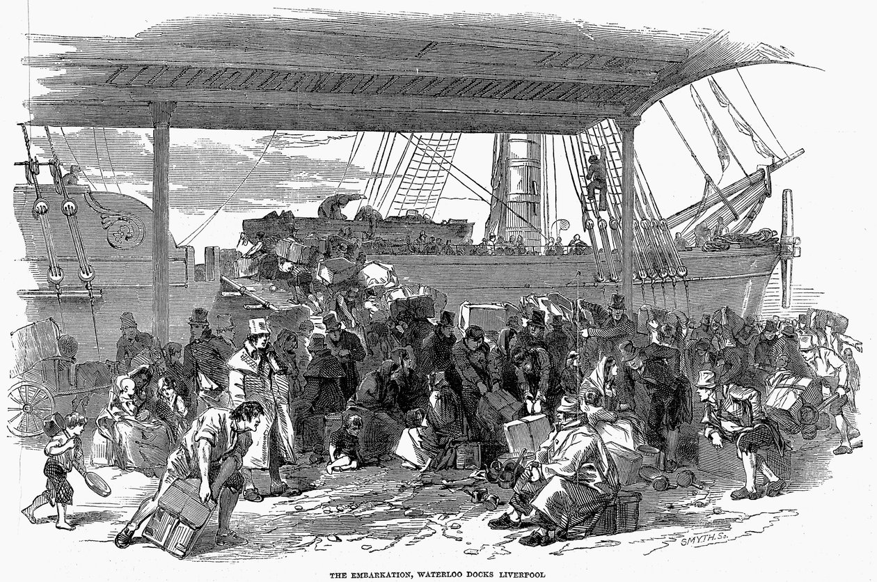Irske emigranter på vej til Amerika ved Waterloo Docks, Liverpool, 1850 af Unbekannt