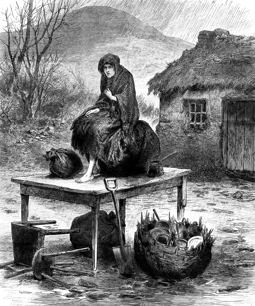 Irsk bondepige, der bevogter familiens sidste par ejendele, 1886 af Unbekannt