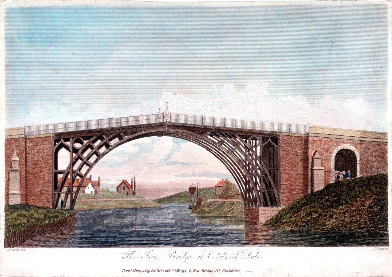 Jernbro over Severn ved Ironbridge, Coalbrookdale, England, bygget 1779 1809 af Unbekannt