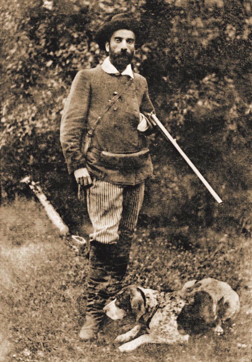 Isaac Ilyich Levitan 1860-1900 med sin hund Vesta, før 1893. af Unbekannt