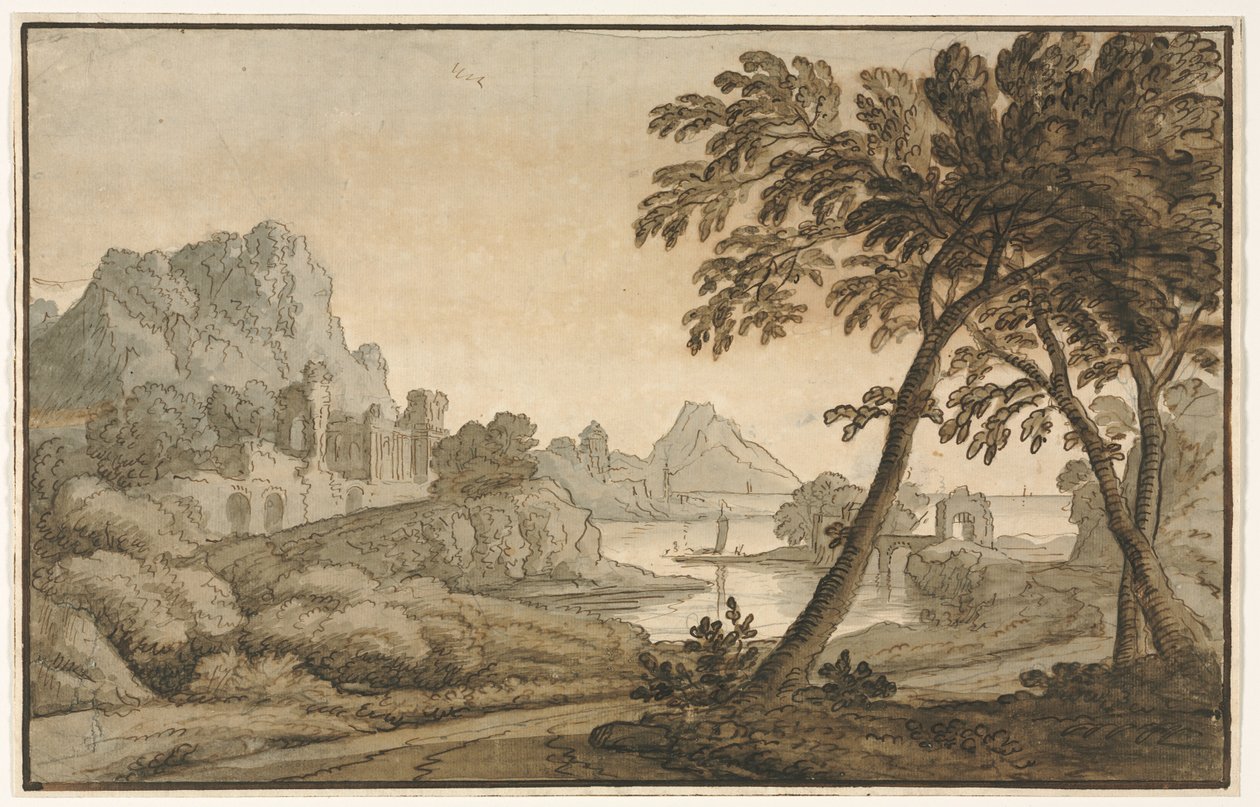 Italiensk landskab, 1700-tallet. af Unbekannt