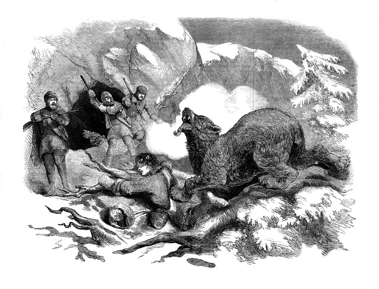 Jack Curlings snæver flugt fra en glubsk bjørn, 1855 af Unbekannt