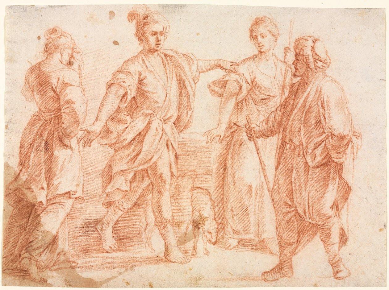 Jakob og Laban med Rachel og Lea recto, 1600-tallet. af Unbekannt