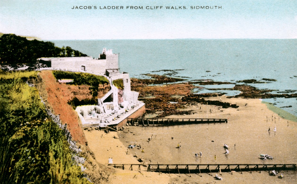 Jacobs Ladder, set fra Cliff Walks, Sidmouth, Devon, begyndelsen af det 20. århundrede af Unbekannt