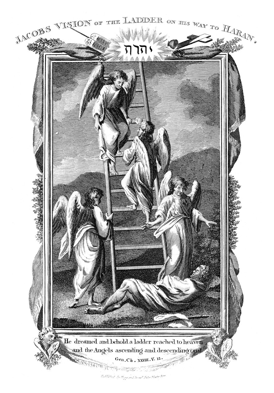 Jacobs drøm om engle, der stiger op og ned af stigen til himlen, c1808 af Unbekannt