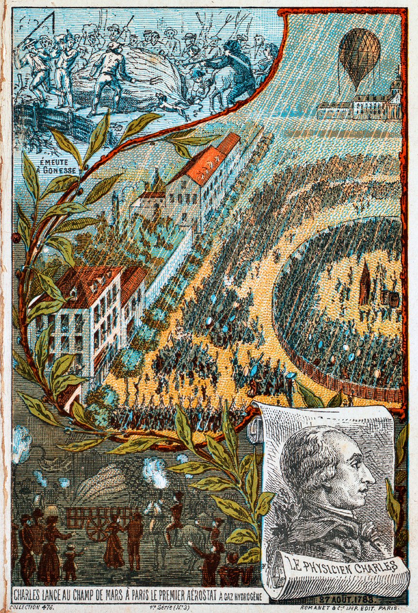 Jacques Charles lancerer sin første aerostat fra Champ de Mars, Paris, 1783 1890