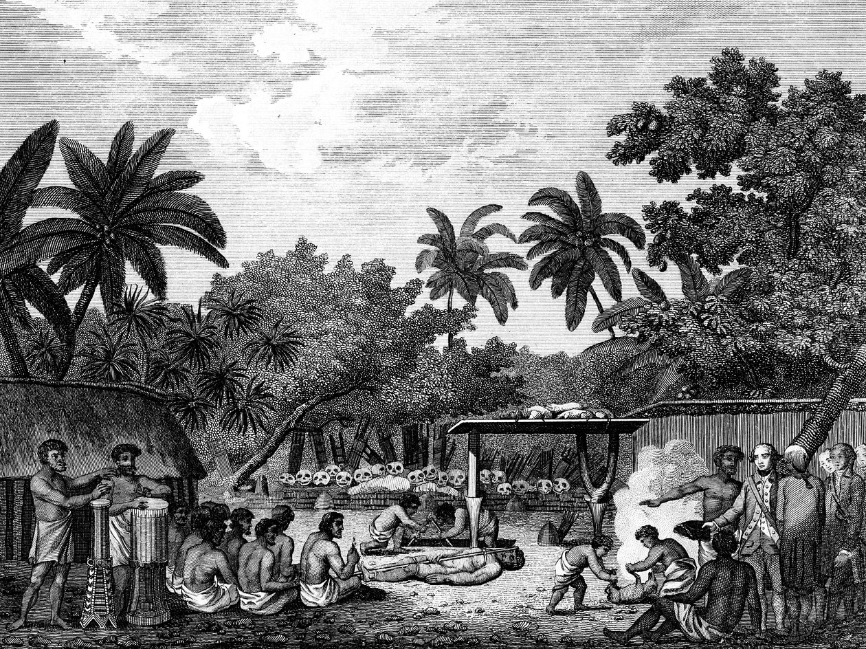 James Cook, engelsk navigatør, overværede menneskeofring i Taihiti Otaheite c1773 1815 af Unbekannt