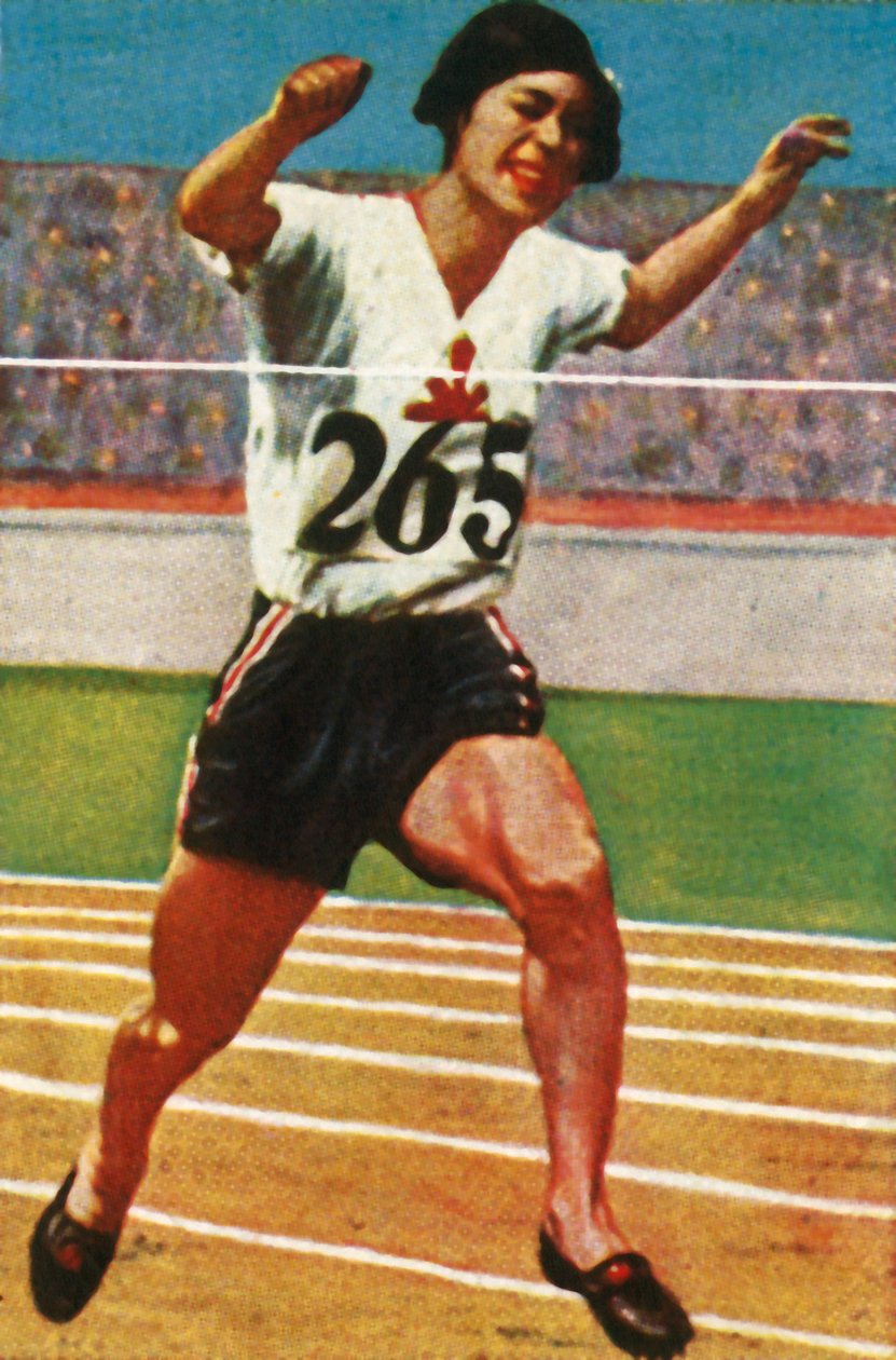 Den japanske atlet Kinue Hitomi vinder sølvmedalje i kvindernes 800 meter, 1928. af Unbekannt