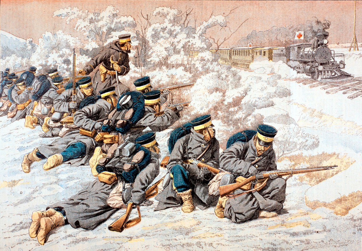 Japansk skydning på russisk Røde Kors-tog, Russisk-japansk krig, 1904 af Unbekannt