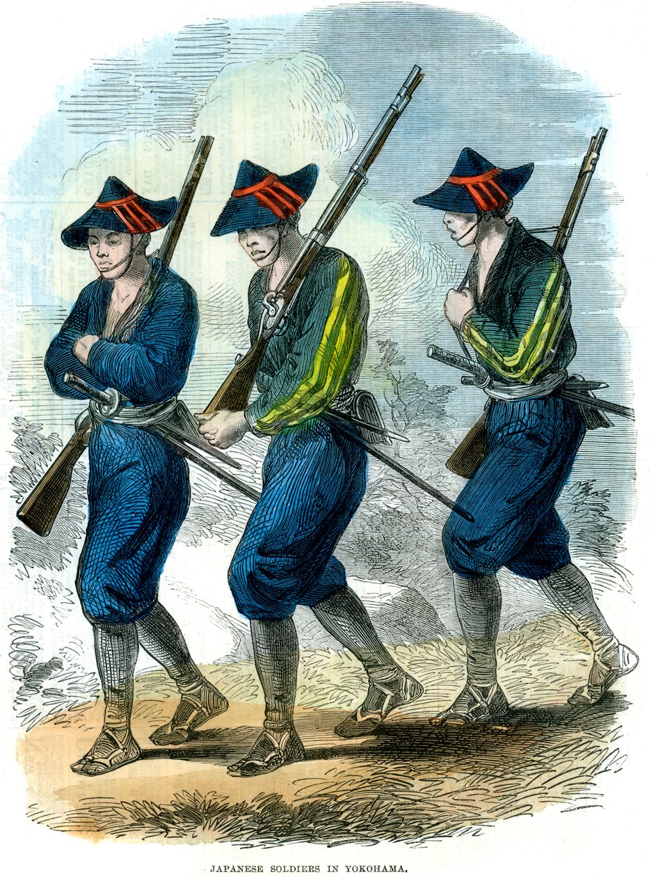 Japanske soldater i Yokohama, Japan, 1865 af Unbekannt