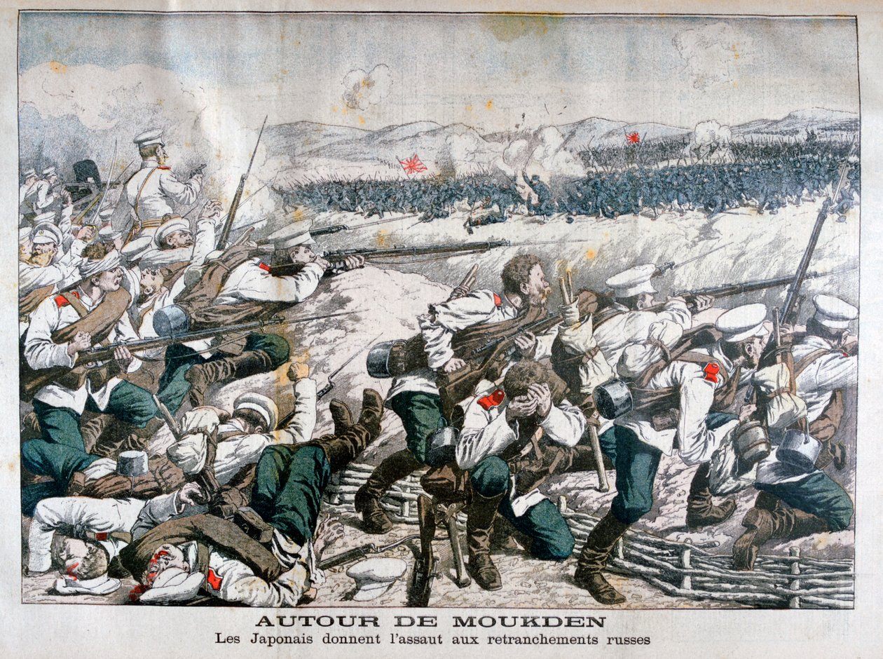 Japanske tropper angriber russiske skyttegrave, Mukden, Manchuriet, oktober 1904 af Unbekannt