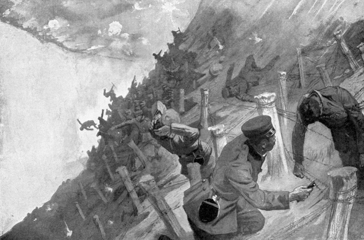 Japanske tropper massakrerede krydser russisk pigtråd, russisk-japanske krig, 1904-5 af Unbekannt