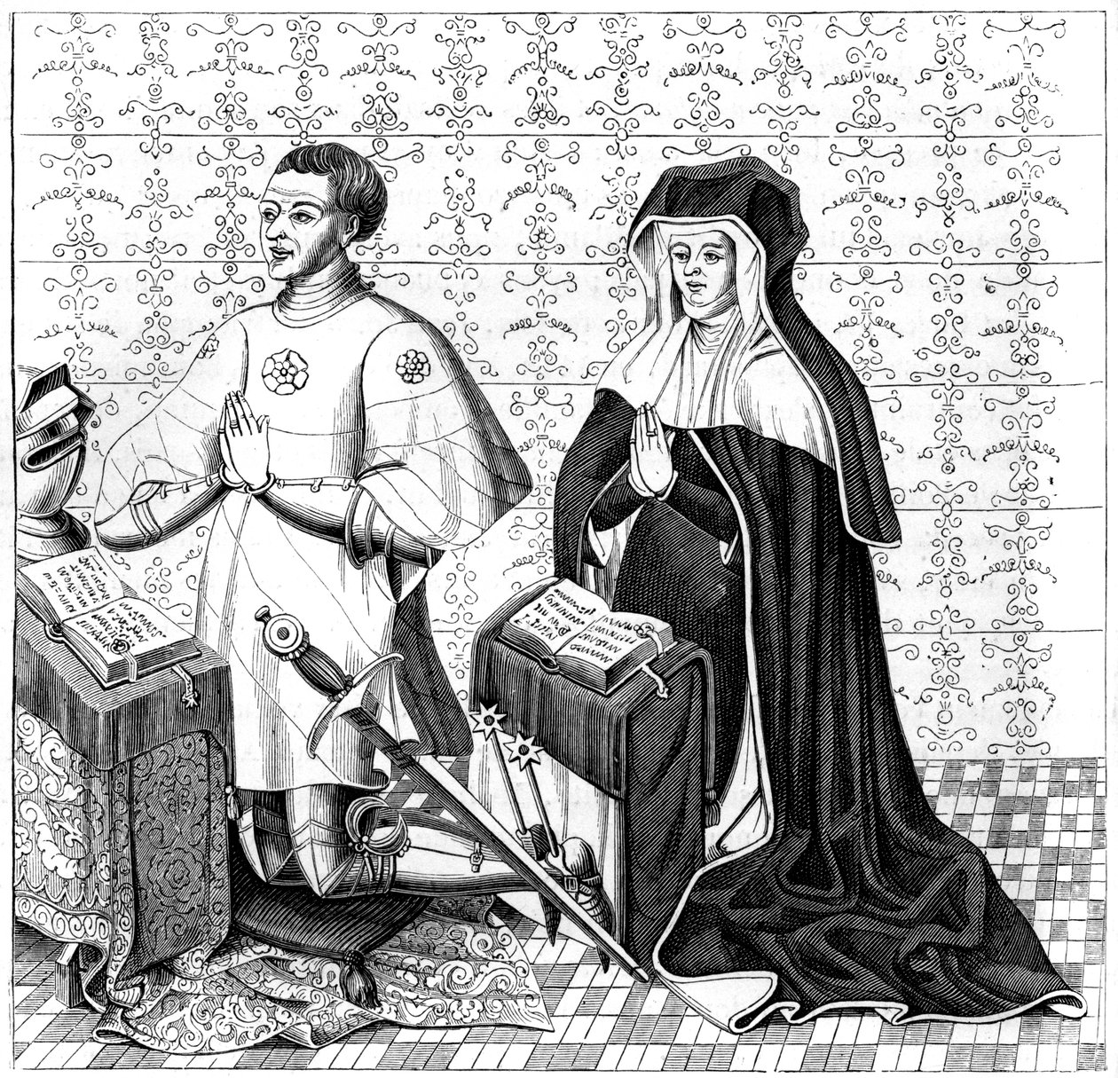 Jean Jouvenel des Ursins hans kone, Michelle de Vitry, beder, 14. eller 15. århundrede 1849 af Unbekannt