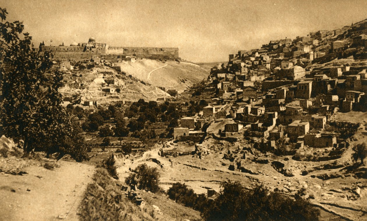 Jerusalem - Kidrondalen, Siloam og bymuren, c1918-c1939. af Unbekannt
