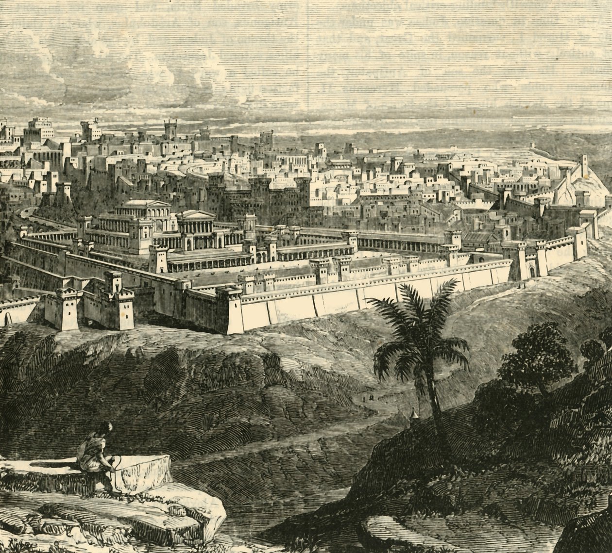 Jerusalem i Jesu Kristi tid, viser templet som restaureret af Herodes den Store, 1890. af Unbekannt