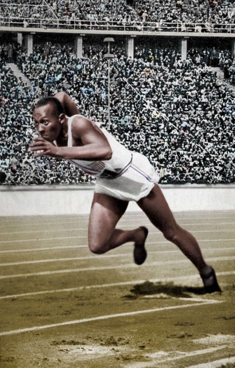 Jesse Owens ved starten af 200 meter ved de Olympiske Lege i Berlin, 1936 af Unbekannt