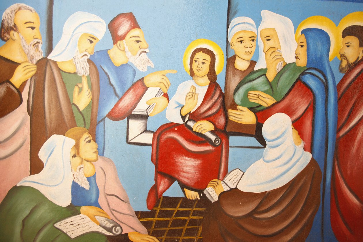 Jesus ved synagogen maleri i Kpalime katedral, Lome, Togo af Unbekannt