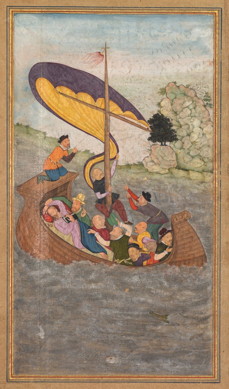 Jesus bliver vækket under en storm på Genesaret Sø, fra en Mirat al-quds..., 1602-1604. af Unbekannt