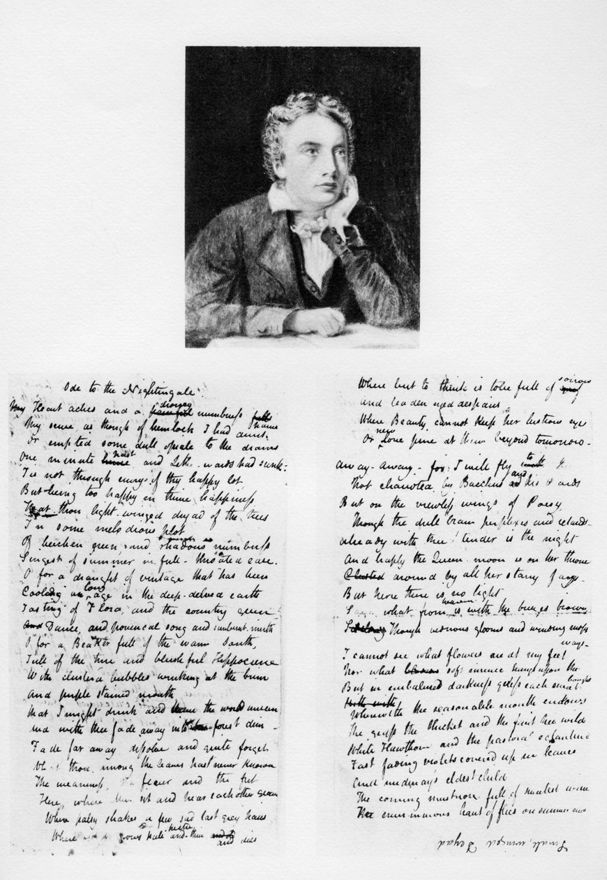 John Keats, engelsk digter, og hans ode til en nattergal, 1819 1958 af Unbekannt