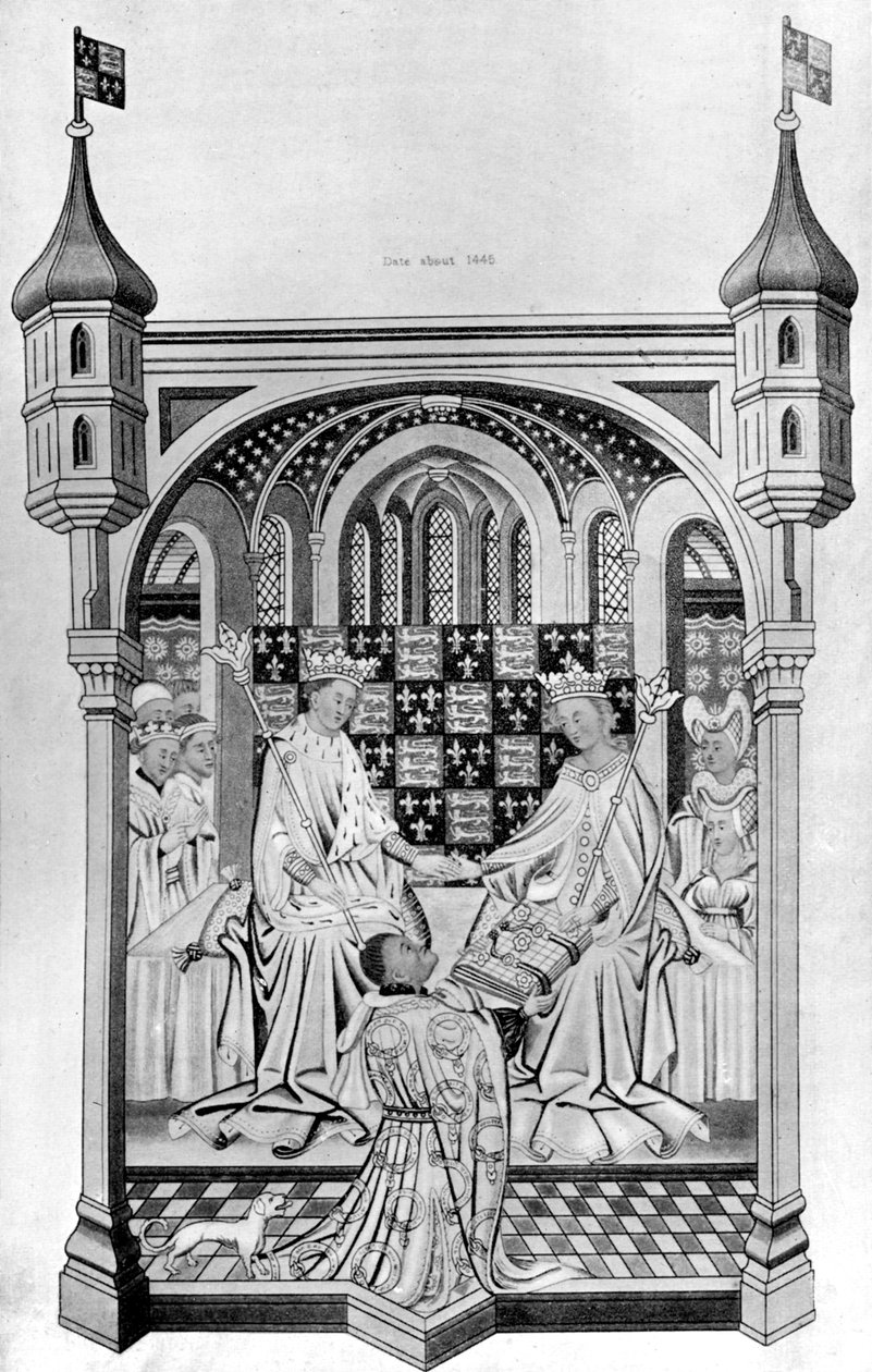 John Talbot, jarl af Shrewsbury, præsenterer en bog til Margaret af Anjou, c1445, 1910 af Unbekannt