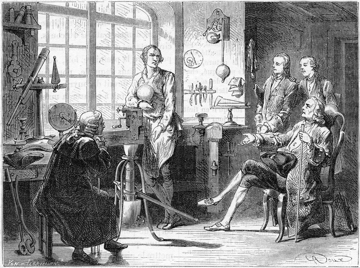 Joseph Black besøger James Watt i hans værksted i Glasgow, c1760 c1879 af Unbekannt