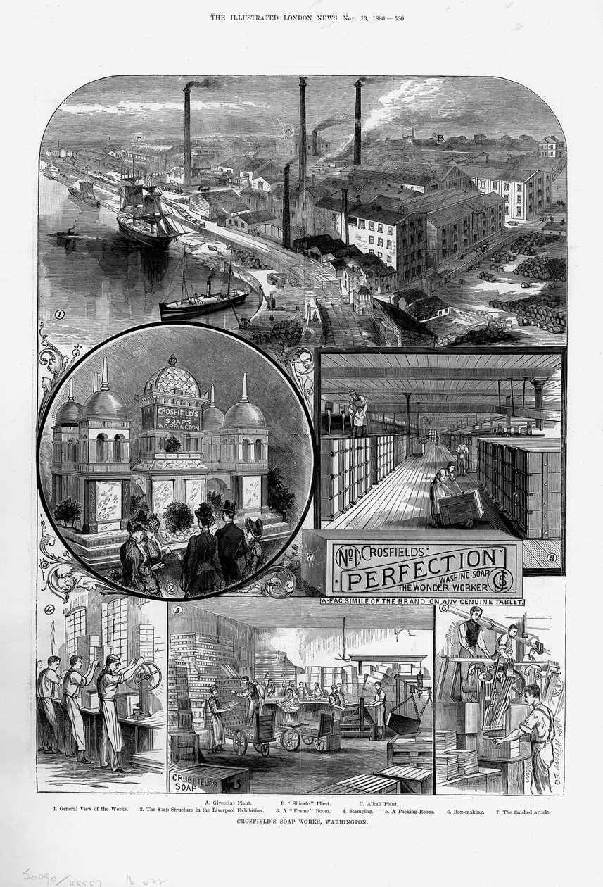 Joseph Crosfield and Sons sæbefabrik ved Bank Quay, Warrington, Cheshire, 1886 af Unbekannt