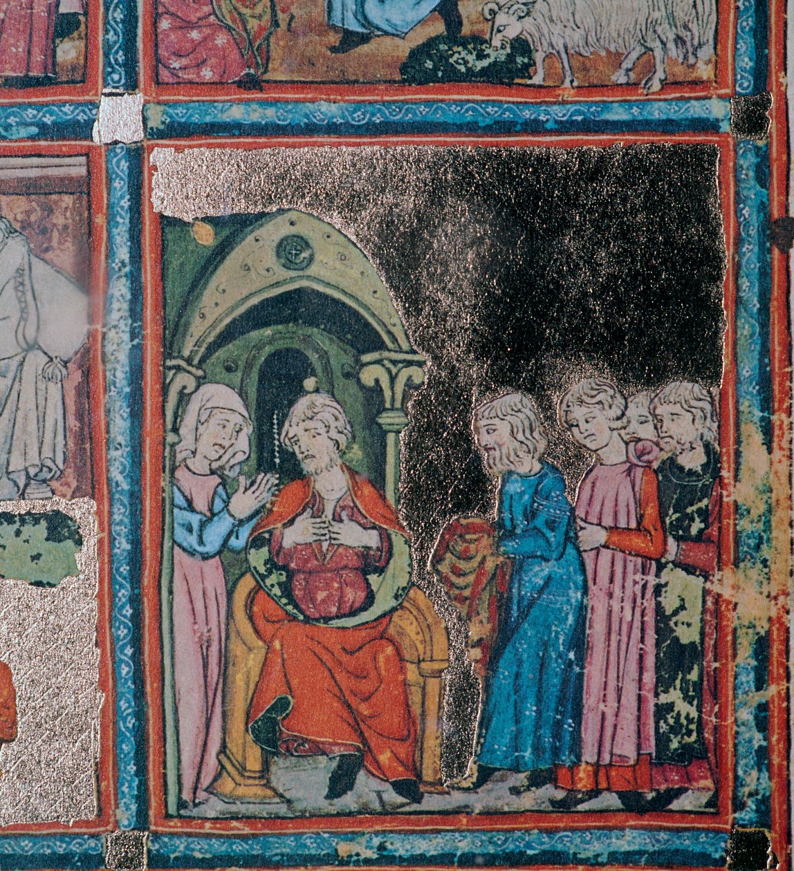 Josephs brødre viser deres far sin blodplettede frakke, 1300-tallet af Unbekannt